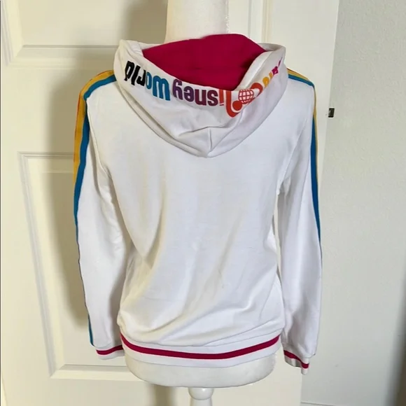 NWOT Disney World White Rainbow Stripes Hoodie Small - Picture 3 of 8